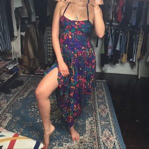 Vintage Multicolor Abstract Print Maxi Dress